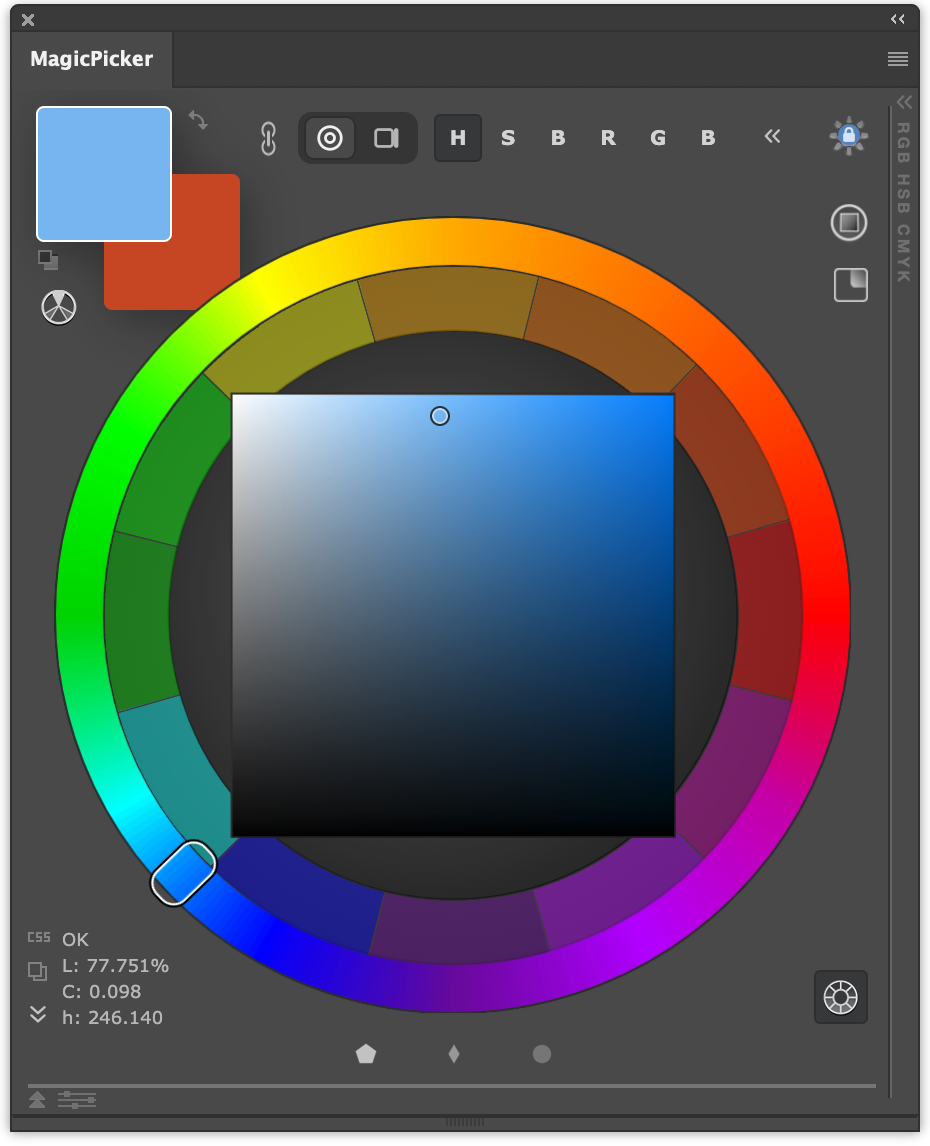 MagicPicker 10 Color Areas for gamut masking on the color wheel and color box