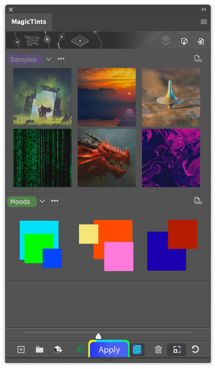 Screenshot of MagicTints color matching plugin in Photoshop Screenshot of MagicTints color matching plugin in Photoshop